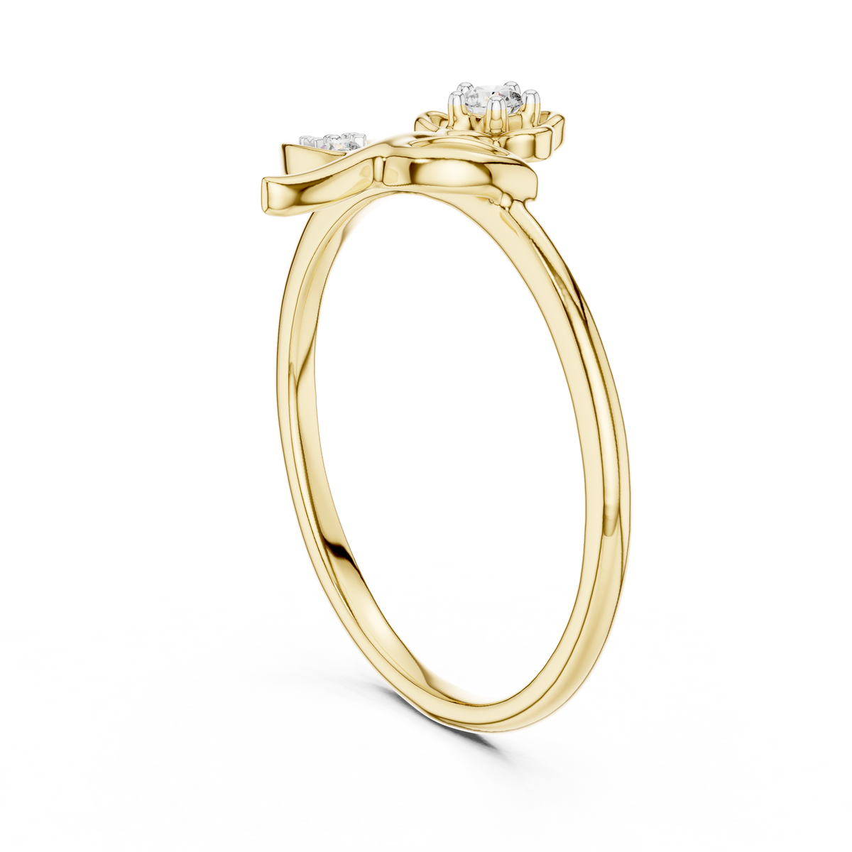 Yellow gold diamond ring with floral cluster and round center stone