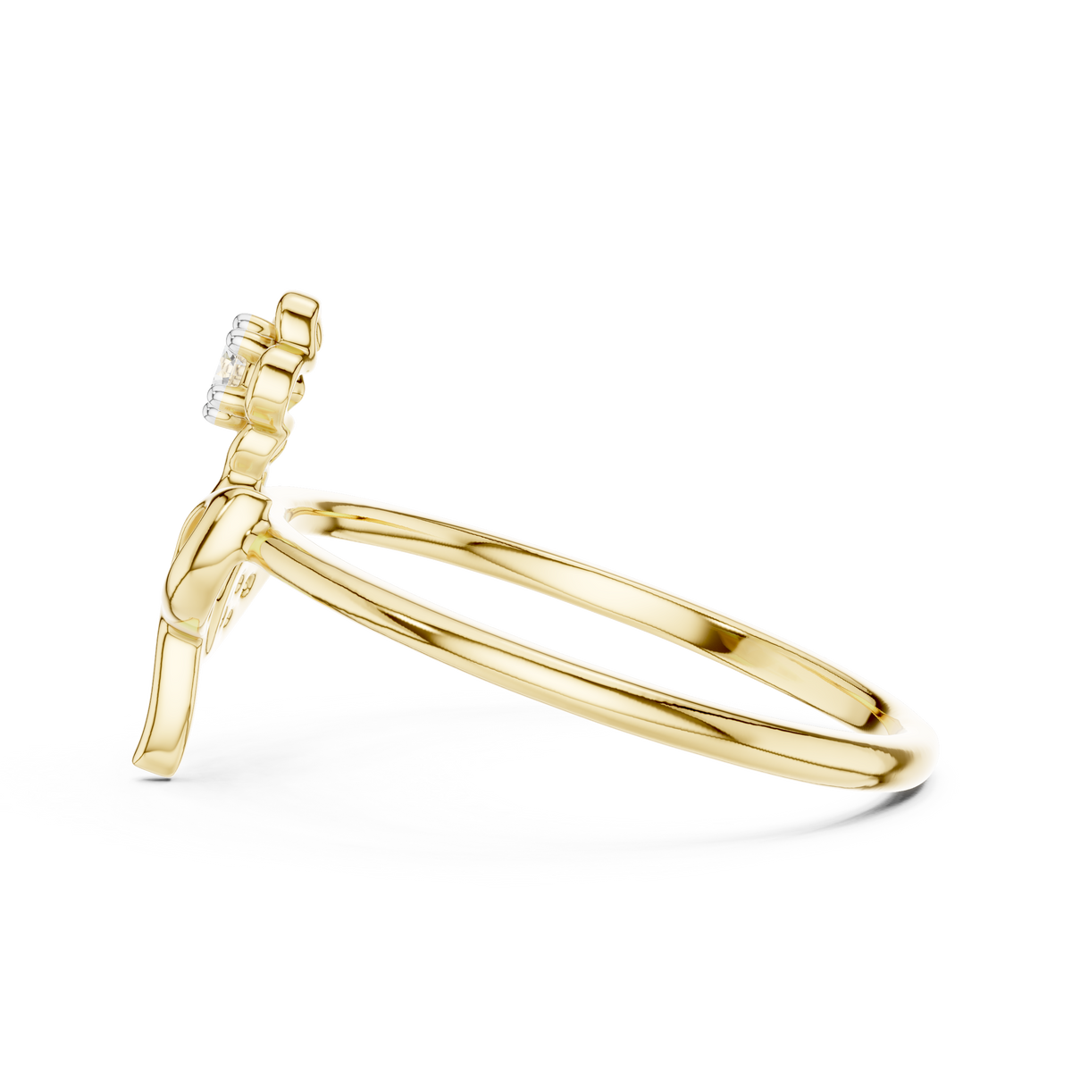 Yellow gold diamond ring profile with slim band and floral crown setting