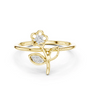 Yellow gold floral diamond ring with round center stone and leaf motif, 0.07 ct