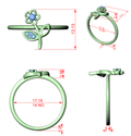 Floral diamond ring, green 3D render with round center stone and leaf band