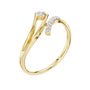 Asymmetric diamond wave ring in yellow gold with several round diamond accents, open view