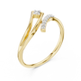 Asymmetric diamond wave ring in yellow gold with several round diamond accents, open view