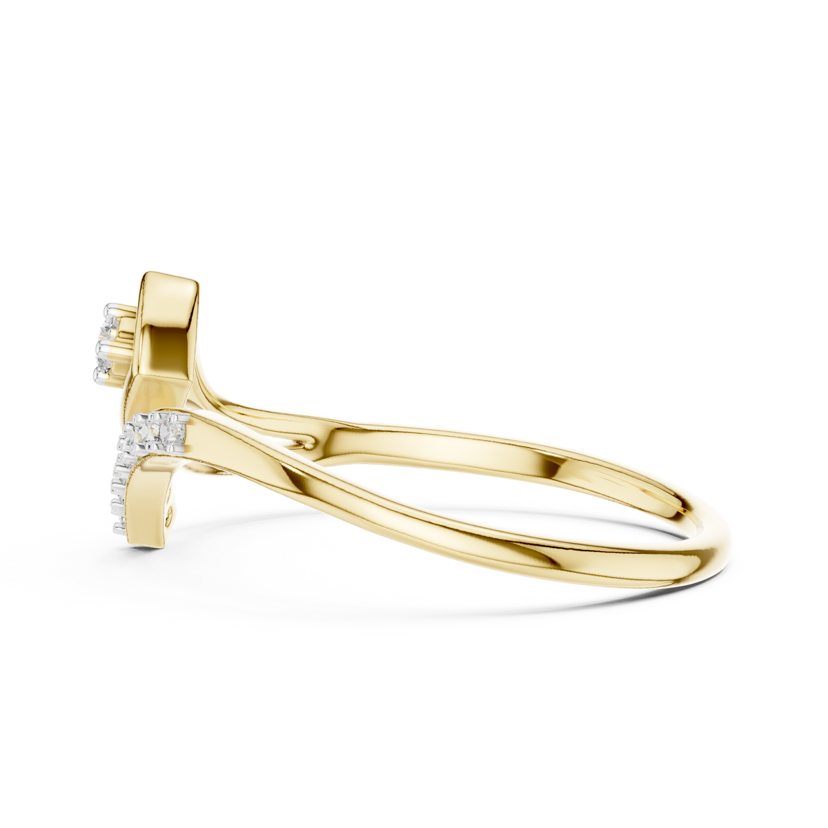 Asymmetric diamond wave ring with round diamonds in 10K yellow gold, side profile
