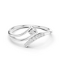 White gold asymmetric diamond wave ring with round center stone and pave bar