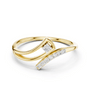 Yellow gold asymmetric diamond wave ring with round center stone and pave bar