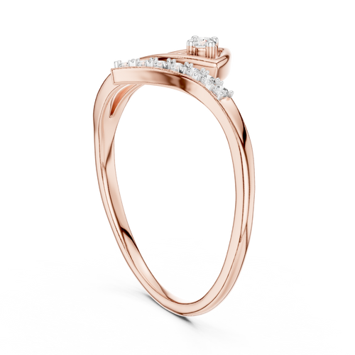 Rose gold diamond wave ring with round center stone and curved pave band