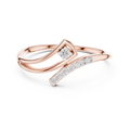 Rose gold diamond wave ring with round center stone and pave accents