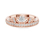 Rose gold diamond tiara crown ring with round center stone and pavé accents