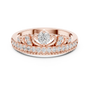 Rose gold diamond tiara crown ring with round center stone and pavé accents