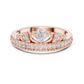 Rose gold diamond tiara crown ring with round center stone and pavé accents