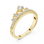Yellow gold diamond tiara crown ring with round center stone and pavé stones