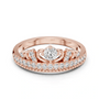Rose gold tiara crown ring with round center diamond and pavé side accents