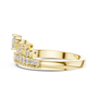 Yellow gold diamond tiara crown ring with round center and pavé crown band