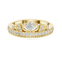 Yellow gold diamond tiara crown ring with round center stone and pavé band