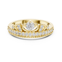 Yellow gold diamond tiara crown ring with round center stone and pavé band