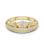 Yellow gold tiara crown ring with round center diamond and pavé side accents