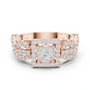 Rose gold mosaic halo ring with square center stone and split infinity shank
