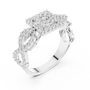 White gold mosaic halo ring with round stones and infinity split shank