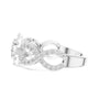White gold mosaic halo ring with infinity split shank and round stones, side view