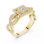 Yellow gold mosaic halo ring with round stones and infinity split shank