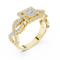 Yellow gold mosaic halo ring with round stones and infinity split shank