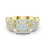 Yellow gold mosaic halo ring with square center stone and split infinity shank