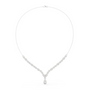 V-shaped round diamond drop necklace, white gold chain with teardrop center drop