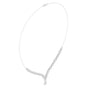 White gold V-shape diamond drop necklace angled view with round stones and teardrop pendant