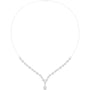 White gold V-shape diamond drop necklace with round stations and teardrop pendant