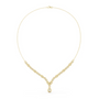 V-shaped round diamond drop necklace, yellow gold chain with teardrop center drop