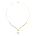 Yellow gold V-shape diamond drop necklace with round stones and teardrop center