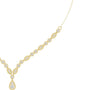V-shaped round diamond drop necklace detail, yellow gold links with oval diamond accents