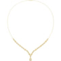 V-shaped round diamond drop necklace, yellow gold with teardrop center drop and stations