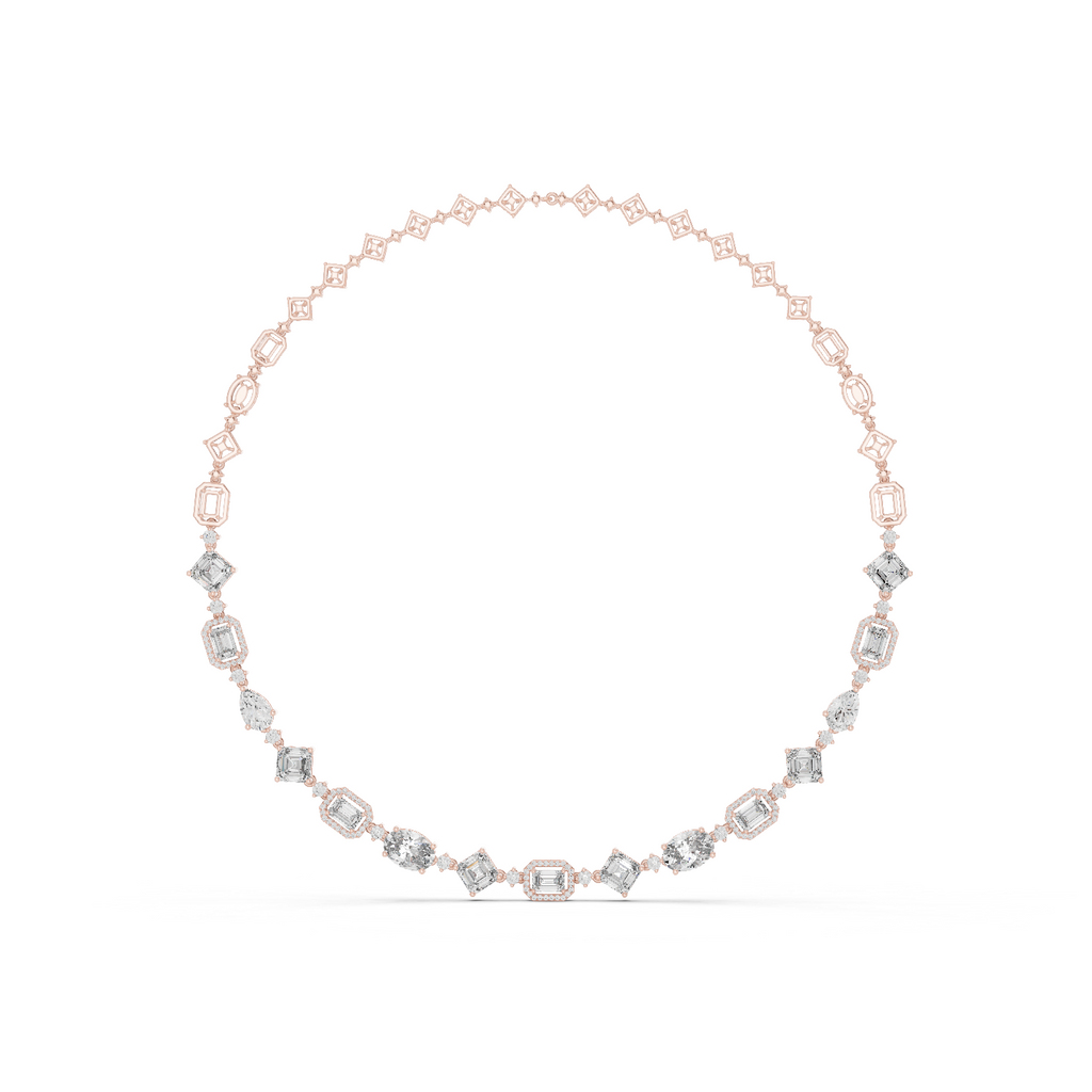 Rose gold diamond collar necklace with oval and baguette-cut stones