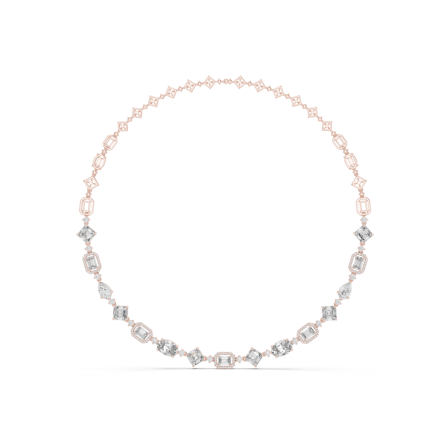 Rose gold diamond collar necklace with oval and baguette-cut stones
