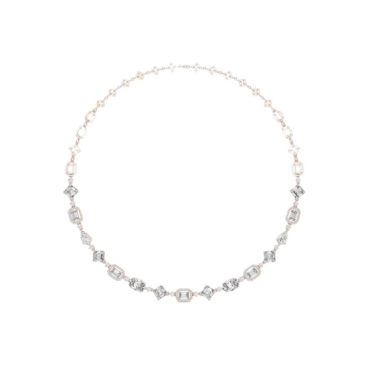 Rose gold diamond collar necklace with oval and baguette-cut stones