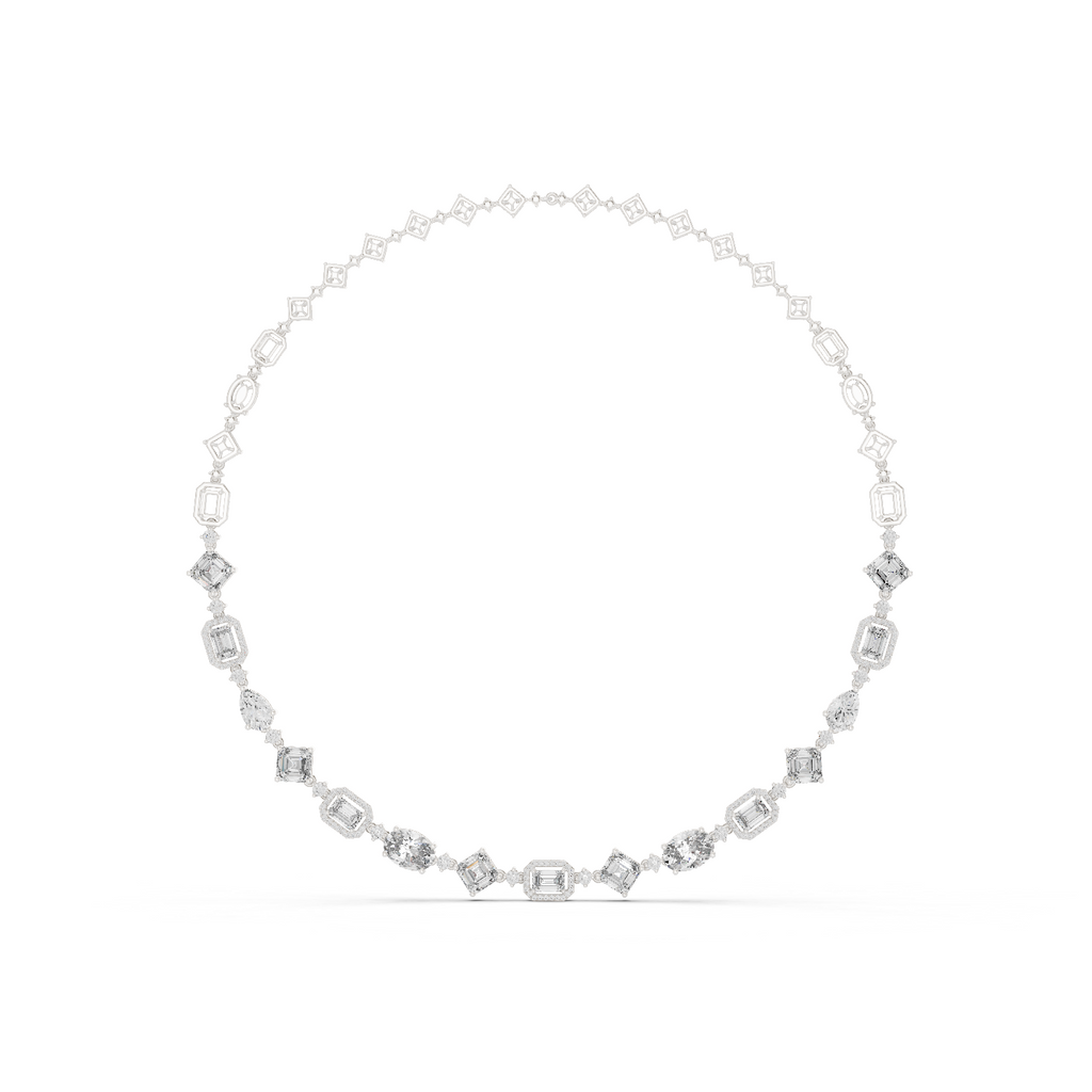 White gold diamond statement necklace with oval and baguette-cut stones