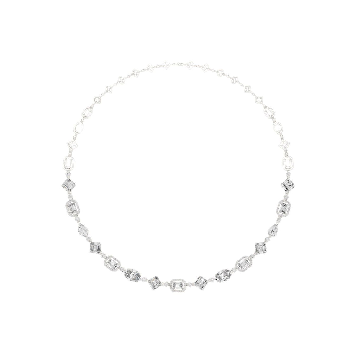 White gold diamond statement necklace with oval and baguette-cut stones