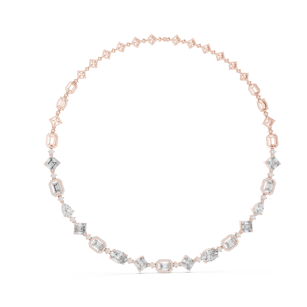 Rose gold diamond statement necklace, oval and baguette-cut links