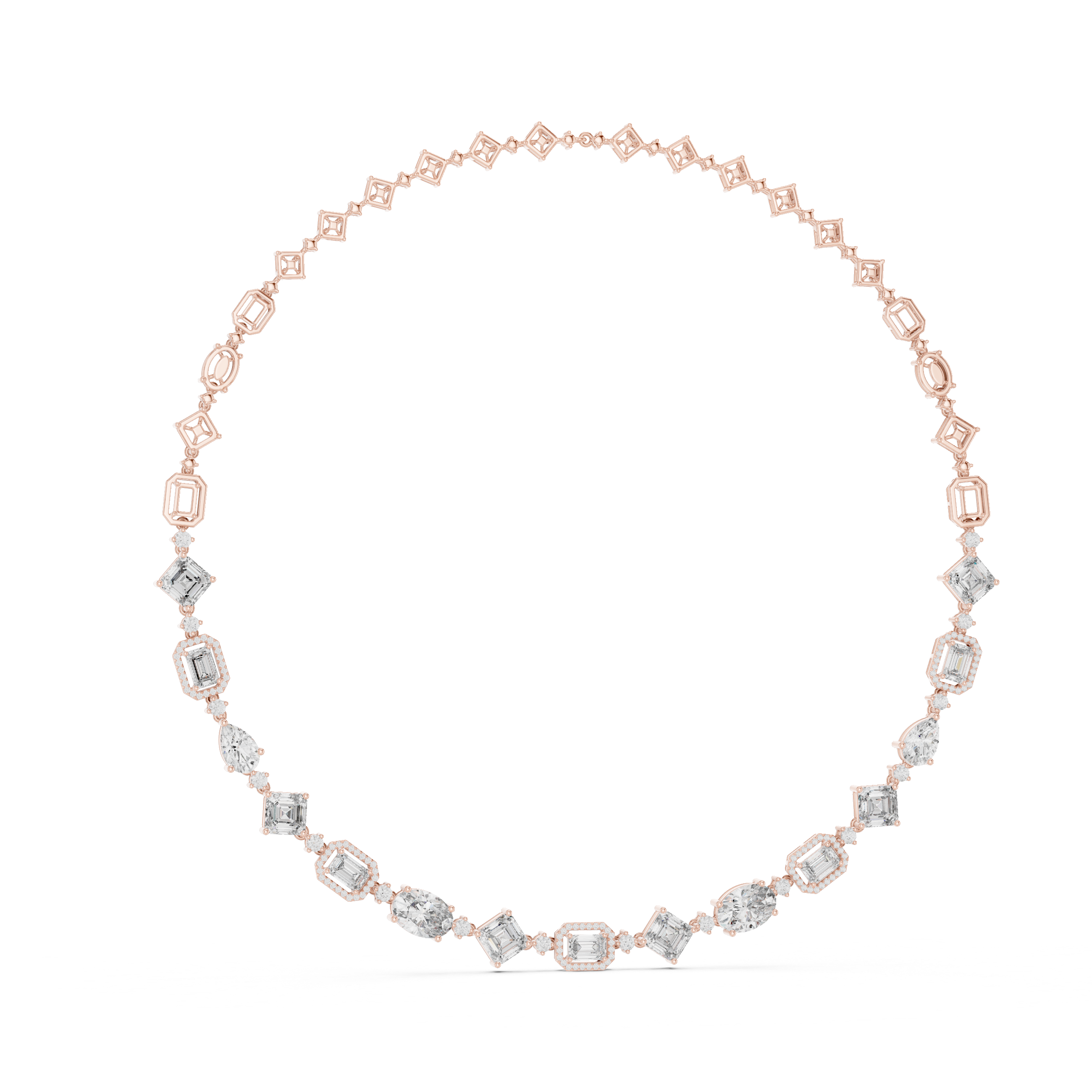 Rose gold diamond statement necklace, oval and baguette-cut links