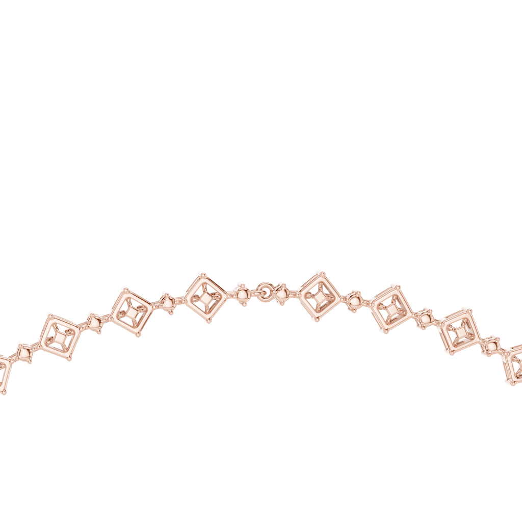 Rose gold diamond station necklace with square-set links and oval accents