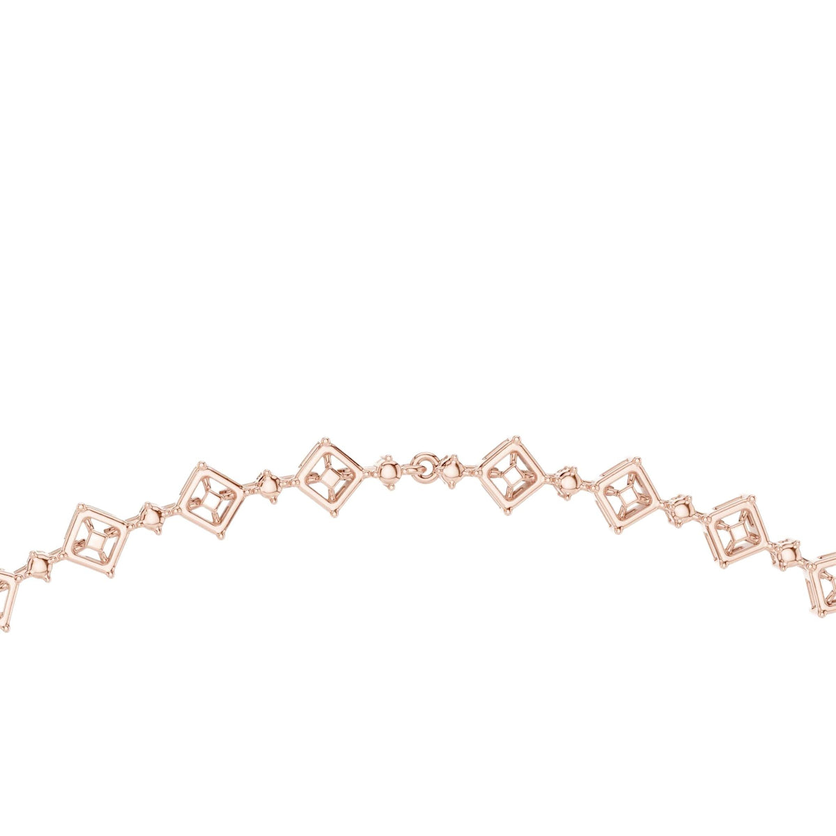Rose gold diamond station necklace with square-set links and oval accents