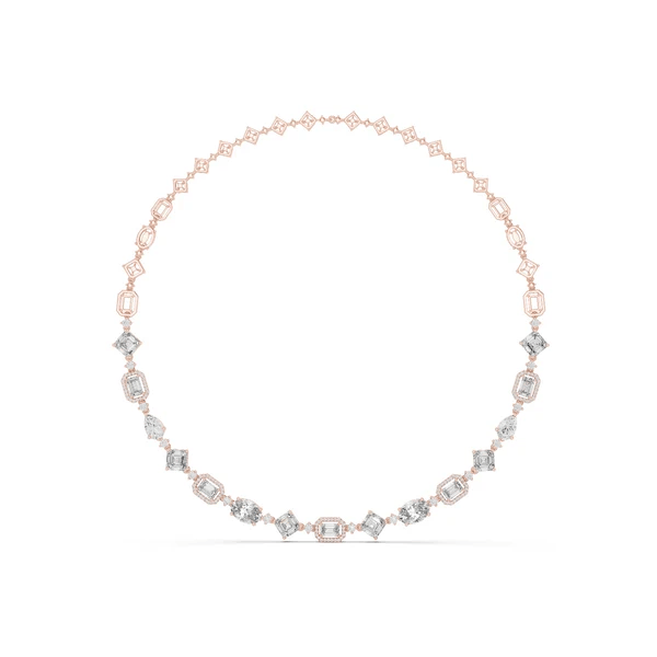 Rose gold diamond statement necklace with oval and baguette-cut stones