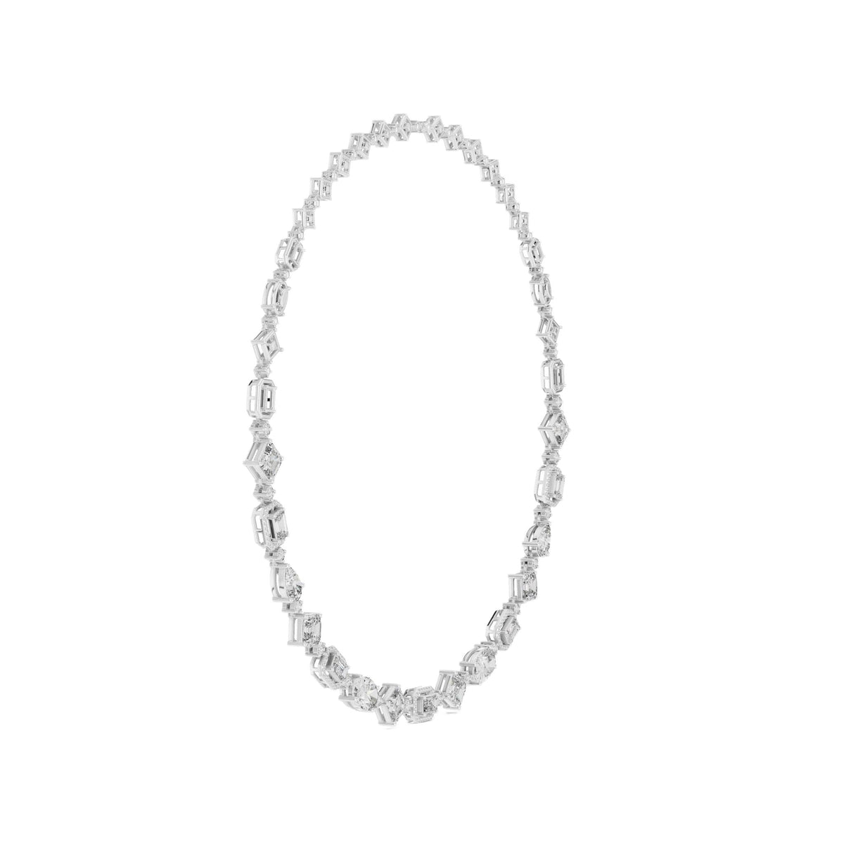 Oval diamond tennis-style statement necklace with white-toned stones and links