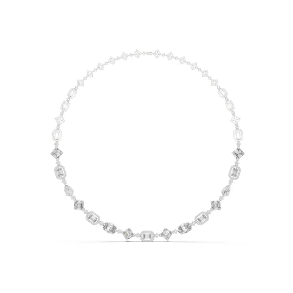 White gold diamond collar necklace with oval and baguette-cut stones