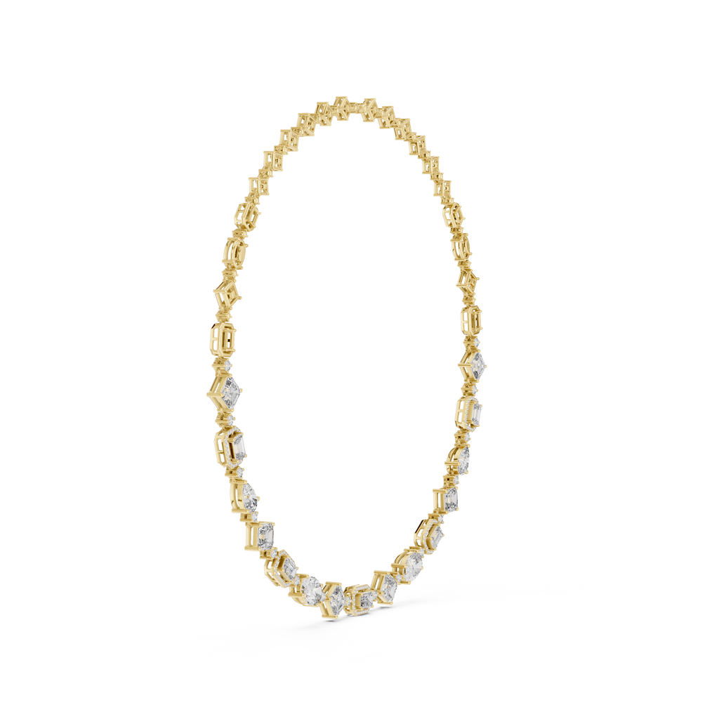 Diamond oval tennis necklace with oval links, yellow gold
