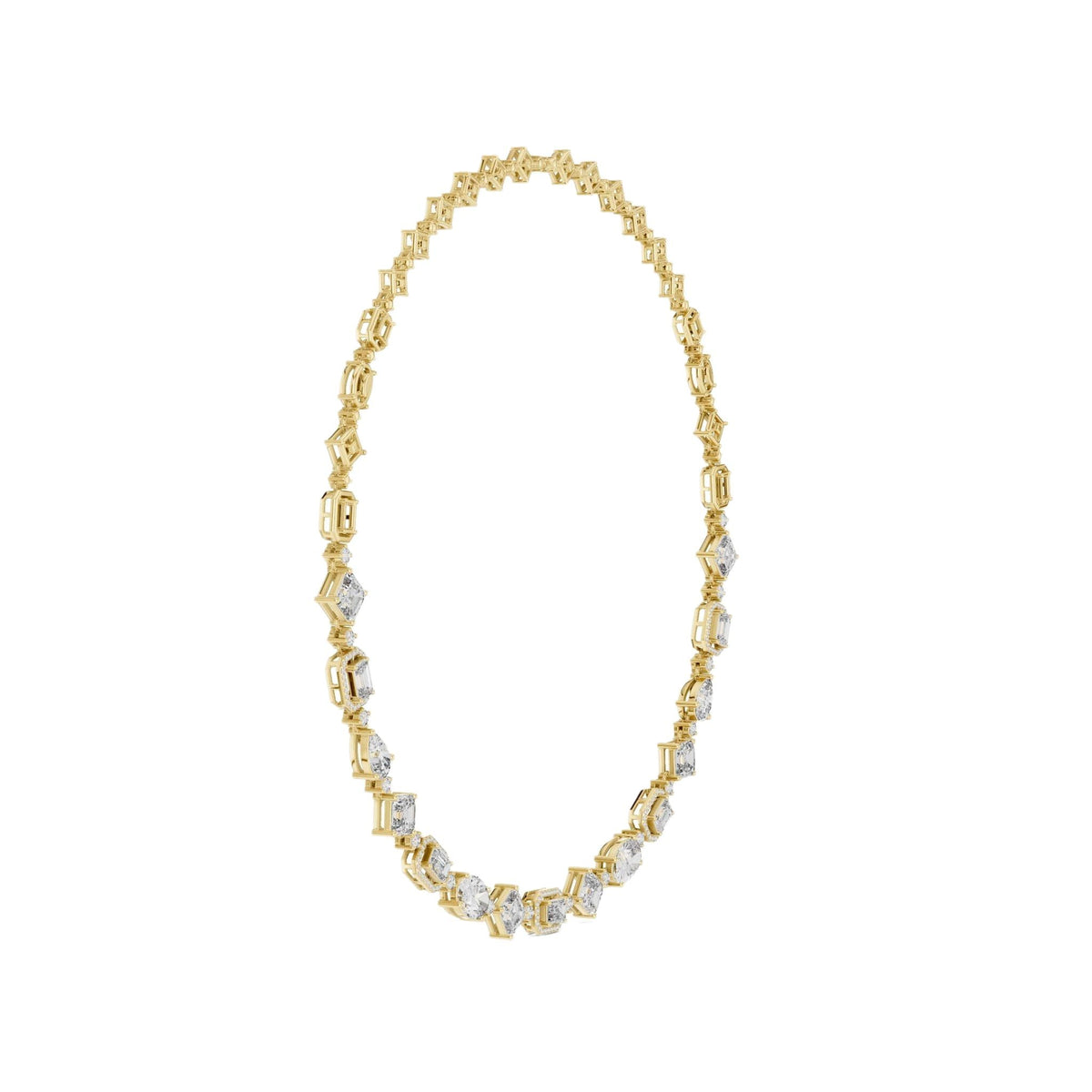 Oval diamond statement necklace in yellow-toned metal with bezel-set stones