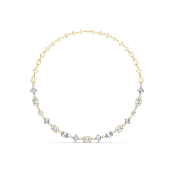 Yellow gold diamond statement necklace with oval and baguette-cut stones