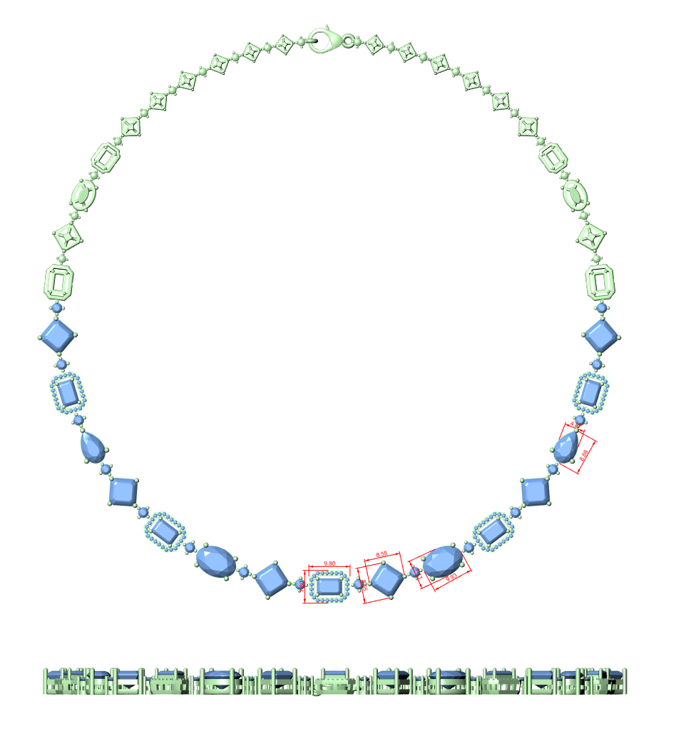 Multicolor gemstone necklace with blue stones and square accent links