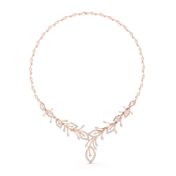 Rose gold diamond floral V-necklace with teardrop and round stones